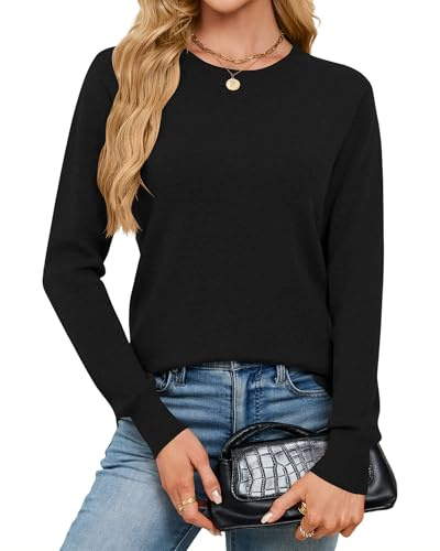 Damen Wolle Blend Pullover Rundhals Strickpullover | Merinowoll-Mix – ideal für Büro, Alltag und Reisen in der Übergangszeit