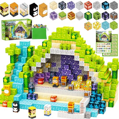 Zhmenge 150 Stück Magnetische Bausteine,Magnetspielzeug Baue Mine Magnet Welt DIY Set,Magnet Bausteine, Magnetbausteine Blöcke MagnetSpielzeug für Geschenk ab 3 Jahre Junge Mädchen