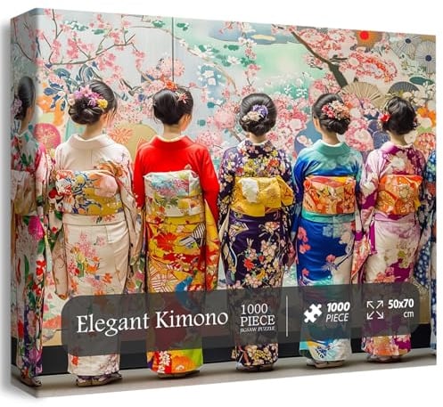PICKFORU Elegante Kimono-Puzzles für Erwachsene, 1000 Teile, Intage-Kirschblüten-Geisha-Puzzles, buntes einzigartiges Japanisches Kunst-Puzzle als Wanddekoration