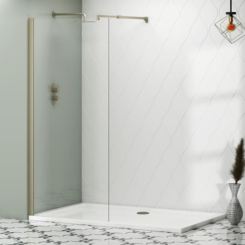 Marbella 600mm Brushed Nickel Walk in Wet Room Shower Screen 8mm Easy Clean Toughened Safety Glass with Top Support Arm