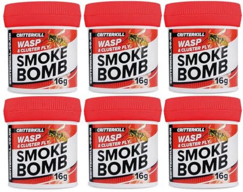 CritterKill 16g Cluster Fly and Wasp Killer Smoke Bomb Fogger 6 Pack - Targets Hard to Reach Places and Nests - Use in Attics, Garages and Lofts - Covers over 3000m3