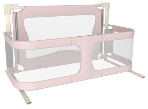 HUOLE Bettschutzgitter mit Verstellbarer Gurte,Rausfallschutz Bett 180° faltbar für Boxspringbett, Bettgitter klappbar, Elternbett, Kinderbett-120 x 50 x 105 cm (rosa)
