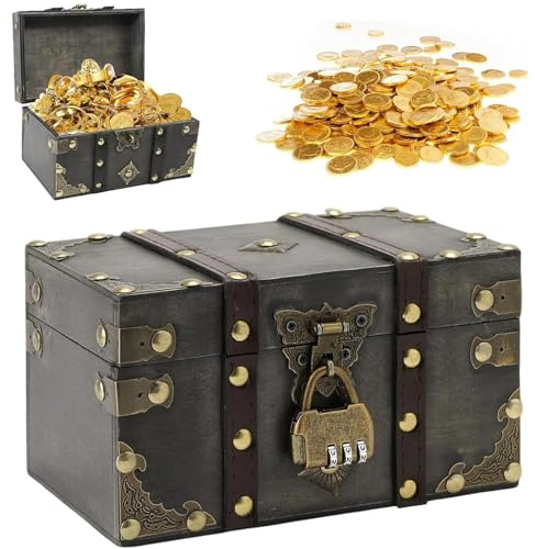 Mailfull Schatztruhe Holz Vintage Schatzkiste mit Schloss 18 X 11 X 10cm Piratenschatztruhe Schatztruhe Kinder Lagerung Schmuckkästchen für Aufbewahren und Dekorieren