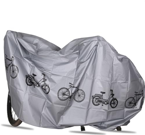 Waterproof Bicycle Cover, Silver Gray with Bicycle Print Design, Universal Size 6.5x3.4x1 ft, Protective Storage Cover for Bikes, Motorcycles, Electric Bikes
