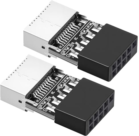 Xelsluthe 2 Stück USB 2.0 zu USB 3.2 Gen 1 Header Adapter für Mainboard, Mainboard Typ E Header Adapter, 9 Pin Headers interner Konverter Frontpanel Anschluss mit Key A Buchse