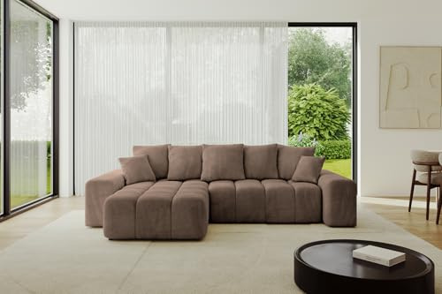 ALTDECOR Ecksofa mit Schlaffunktion und Bettkasten Corner Sofa Eckcouch Couch L-Form Schlafcouch Ausziehbar Wohnlandschaft ENIL-L 297x189x68 Braun