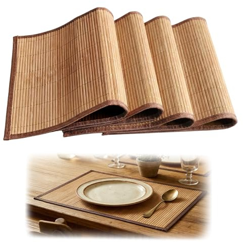 4 Stück Bambus Tischsets,45 × 30cm Platzdeckchen | Hitzebeständige,Cmlassen Sich,Leicht Abwischen