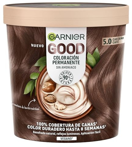 Garnier Good Pack 3 Tinte 5.0 Castaño Café Sin Amoniaco | Pack de 3, Coloración permanente sin amoniaco, Enriquecida con aceite de oliva, Castaño café, Gama Good