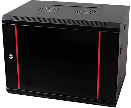 Danicom Baseline 19 Zoll 9 HE Netzwerkschrank mit Glastür- Schwarz | 600x450x500mm (BxTxH) - Traglast 50 kg - Wandmontage - Serverschrank - Wandgehäuse - Server rack
