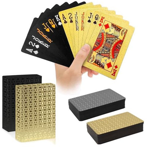 Wasserdichte Spielkarten,2 Deck Wasserfest Spielkarten,Gold & Schwarz | Diamant Kunststoff Pokerkarten,Poker Kartendeck,Plastik Pokerkarten für Canasta Blackjack Texas Bridge,Kartenspiele