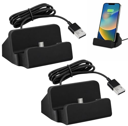 Menibeuty 2pcs USB C Ladestation - Desktop Ladestation mit Ladekabel – Kompakte Handy Ladestation USB C für Galaxy S24 Note 20 Hua Wei P50 et – Schnelles Laden & Datensynchronisation, Schwarz