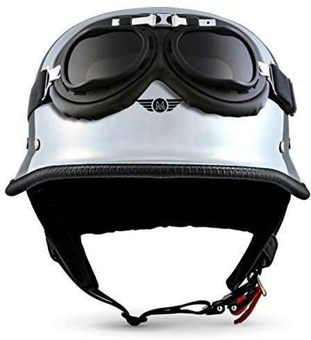 Moto Helmets® D33-Set „Chrome“ · Brain-Cap · Halbschale Jet-Helm Motorrad-Helm Roller-Helm Scooter-Helm Bobber Mofa-Helm Chopper Retro Cruiser Vintage Pilot Biker Helmet Brille Visier · XL (61-62cm)