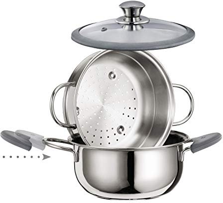 inoxriv - Pentola Vapore Premium cm 22, Trasparente, Acciaio inossidabile, 3333 g, Senza finitura, Pentola di diverse dimensioni, Con coperchio