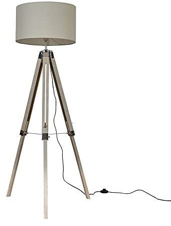 MiniSun | Modern Light Wood & Chrome Tripod Floor Lamp with a Beige Drum Shade | Floor Lamps & Torchieres, Home Décor & Improvement Essential
