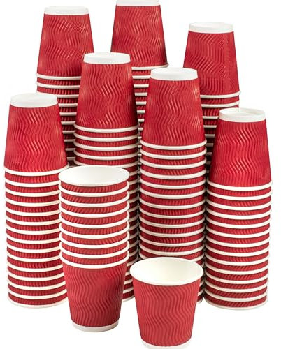 NYHI Set of 150 Ripple Insulated Red Paper Cups – Coffee/Tea Hot Cups | Recyclable |3-Layer Rippled Wall For Better Insulation | Perfect for Cappuccino, Hot Cocoa, or Iced Drinks (12 ounce)