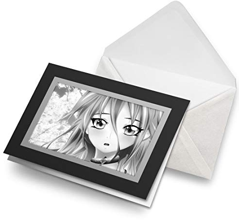 Grußkarten schwarz (Einsatz) BW – Anime Manga Gesicht Japanische Blanko-Grußkarte Geburtstag Kinder Party Jungen Mädchen #38758