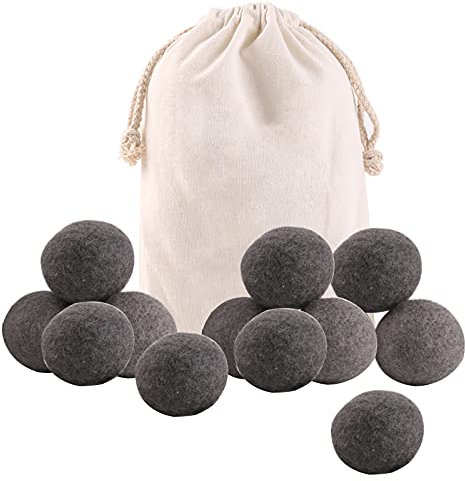 Balle de Lavage Machine a Laver 100% Ecologique Laine, Boule Machine à Laver Reutilisable Boules de Sechage, Boule de Sechage Seche Linge, Boule pour Lessive Doudoune, Antistatique (12pcs, Noir)
