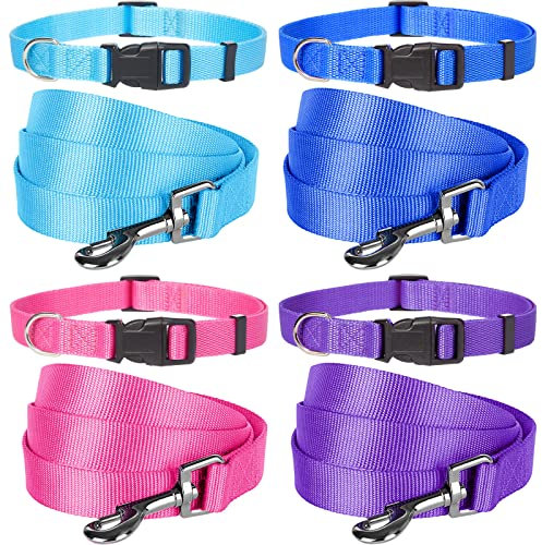 Weewooday Hundehalsband und Leine, Nylon, verstellbare Hundehalsbänder und Leine, personalisierbar, für kleine, mittelgroße und große Haustiere, 4 Farben, 8-teilig