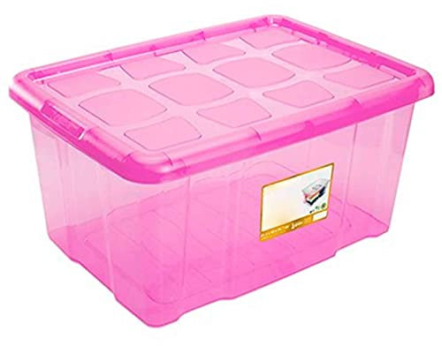 Acan Caja de almacenaje con tapa, plástico translúcido, cajón multiusos, ordenación, almacenamiento de objetos, hogar, 60 litros, 29,7 x 61,5 x 45 cm, rosa