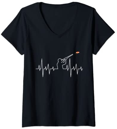 Damen Skeet Trap Shooting Herzschlag Sport T-Shirt mit V-Ausschnitt