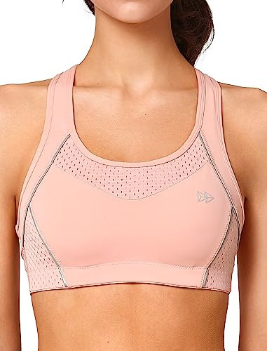 Yvette Damen Sport BH Starker Halt Große Brüste Bra Ringerrücken Bügellos Gepolstert Bustier für Fitness Joggen Yoga Pink L Große Größen