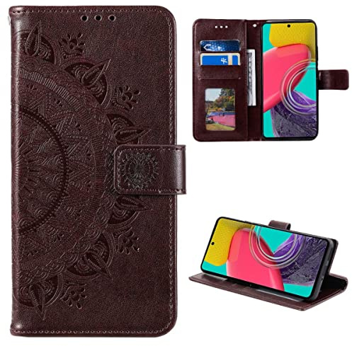 CoverKingz Schutzhülle kompatibel mit Samsung Galaxy M53 5G - Handycover mit Kartenfach Schutztasche Wallet - Flip Case klappbar Motiv Mandala Braun