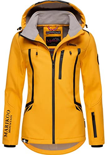 MARIKOO Damen Softshelljacke wasserdichte Funktionsjacke mit Abnehmbarer Kapuze Mount-Cho-Oyu Amber Yellow Gr. M
