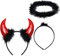 iZoeL 2Stk Haarreifen Teufelshörner Teufelsohren + Heiligenschein Schwarz Teufel Kostüm Accessoires, Damen Kinder Fasching Karneval Mottoparty Halloween Kostüm (Schwarz)
