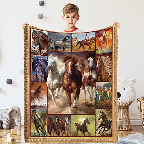 Geschenke für Junge Kinder Geburtstag, Flauschig Aquarell Pferd Flanell Decke, 100 x 130 cm Weich Plüsch Pferd Kuscheldecke Wohndecke für Baby Mädchen Neugeboren Kleinkind Mann Sofa Couch Bett Deko
