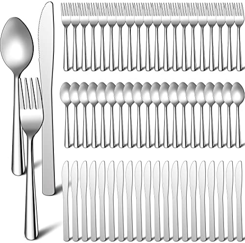 BBTO 100 Pcs Silverware Set for 33 Stainless Steel Flatware kit Mirror Polished Kitchen Utensils Cutlery Set with Square Edge Include 33 Spoon and Knife 34 Fork Tableware for Home, Dishwasher Safe
