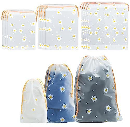 GOTRUST 15pcs Beutel Wiederverwendbar für Reisetasche, Kleidung Tasche Gefrostetem, wasserdichte Kleidungs Plastiktüte, Transparente Schuhbeutel mit Zugband