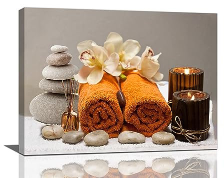 remzoke Decorazione artistica da parete zen per bagno, spa, meditazione zen, stampa su tela, con candela in pietra, quadri, fiori, opere d'arte moderna, decorazione per la casa per bagno, spa, sala