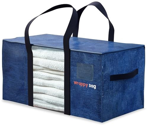 WRAPPYBAG im 4er-Pack Aufbewahrungstaschen in XXL-Format – Sichtfenster – Taschen für Umzug/Reise – Stabil, dick & wasserdicht mit verstärkten Griffen – für Kleidung & Bettwäsche – 75 x 36 x 38 cm