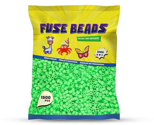 Benny Beads Bügelperlen 1500 Stück, Midi-Größe 5mm, Kreatives Bastelzubehör DIY Fuse Beads (Hellgrün)