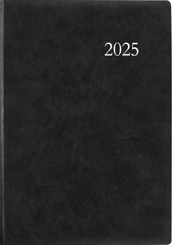 Zettler - Buchkalender 2025 anthrazit, 21x29,7cm, Taschenkalender mit 416 Seiten im wattiertem Kunststoffeinband, 1 Tag auf 1 Seite, Tages- und Wochenzählung, Fadenbindung und deutsches Kalendarium