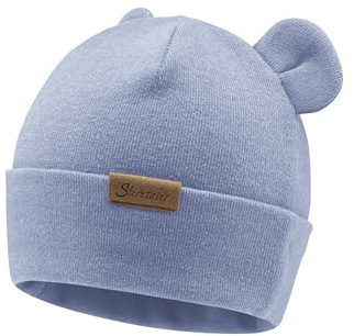 Sterntaler Beanie aus feiner Strickware - süße Unisex Mütze mit Umschlag und 3D Ohren - gefüttert mit Baumwollfleece - in samtblau, Größe 39