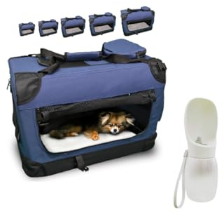 DEFACTO Hundebox faltbar für Auto & Reisen | Hundetransportbox & Hundetasche für Hunde, Katzen & Haustiere | Robuste Faltbare Transporttasche, atmungsaktiv, tragbar (Dunkelblau, 3XL)