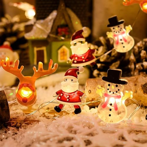 Lichterkette Weihnachten,2M 20LED Weihnachtsmann Lichterkette,Lichterkette Weihnachten Schneemann,Lichterkette Innen Weihnachten,Lichterketten Fenster Innen,LED Lichterkette Batteriebetrieben Aussen