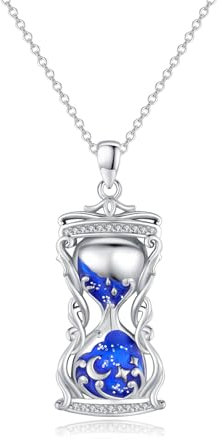 CRWENG Sanduhr Halskette für Frauen 925 Sterling Silber Sonne und Mond Paar Anhänger Sonne und Mond Sanduhr Halskette Valentinstag Schmuck Geschenk für Verliebte