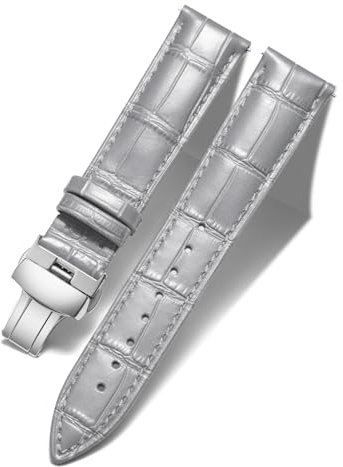 BINLUN Leder Uhrenarmband Lederarmband Ersatz Uhrenarmbänder für Herren Damen mit Silber/Gold/Roségold Schmetterling Faltschließe 12-24mm(20mm Grau-Silber Schnalle)