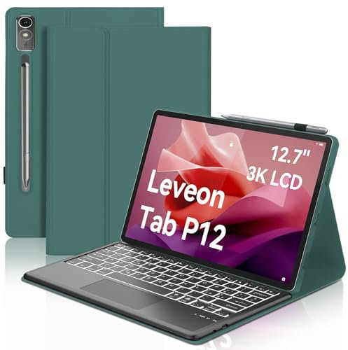 Tastiera per Lenovo Tab P12 Pro 12.7 2023, Custodia Tastiera per Lenovo P12, Cover Touchpad Tastiera Italiano Magnetica Retroilluminata Bluetooth per Lenovo P12 Pro Tablet (TB370FU), Verde Scuro