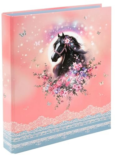 goldbuch 37 141 Ringbuch Luna, Ordner, Maße 26 x 32 x 4 cm, Einband aus Kunstrdruck, Hefter mit 2-Ringmechanik aus Metall, Ringordner Format DIN A4, Aktenmappe Pferde-Motiv, Ringmappe Rosa