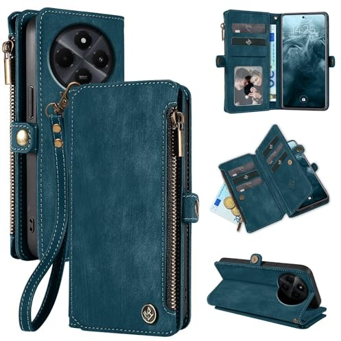 LBH Handy Hülle für Xiaomi Redmi 14C Klapphülle RFID Schutz Wallet Geldbeutel Geldbörse Cover Case Flipcase Kartenfächer Geldfach Münzfach Petrol