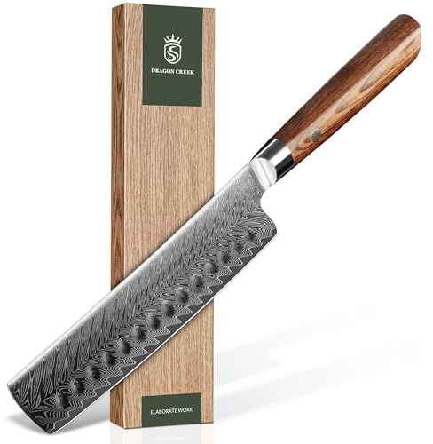 Dragon Creek Nakiri Messer 18,5cm Damaststahl | Gemüsemesser mit ergonomischem Griff, geeignet für Gemüse und Kräuter
