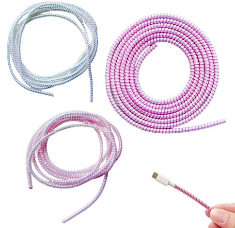 VBSYUYQ 3 Pcs Spiral Cable Protector Sleeves for Phone Charger USB Cable | 3 pack multicoloured tpu spiral cable sleeves, 1.55m flexible cable protector for phone charger usb data cable daily use