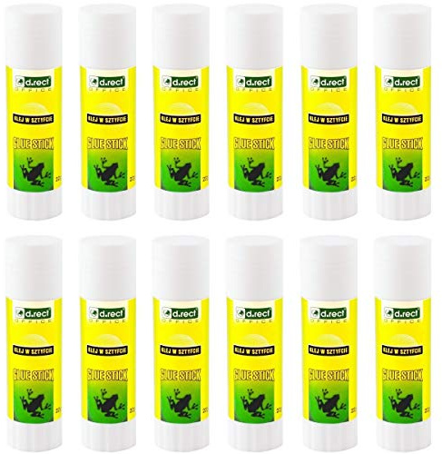 D.RECT Glue Stick 12-Pack 22 g – PVA Glue for Craft Art Scrapbooking – Odourless, Washable – Strong Hold for Paper, Card, Photos & Fabric – Smooth, Wrinkle-Free Application