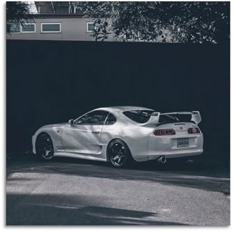 ODGYENGW Klassisches JDM-Sportwagen-Poster, Supra MK4, weißes Rennauto, dekoratives Gemälde, Leinwand, Wandkunstwerke, Bild, 40 x 40 cm