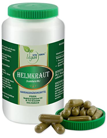 VITA IDEAL Vegan® HELMKRAUT 360 KAPSELN - Scutellaria Hb. - scullcap - Tagesportion 700mg HELM - KRAUT reines Pulver. Natürlich, pflanzlich & ohne Zusatzstoffe.
