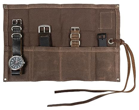 Light Weight Waxed Canvas Travel Watch Roll Organizer Holds Up To 4 Watches Handmade by Hide & Drink :: Honey Bourbon