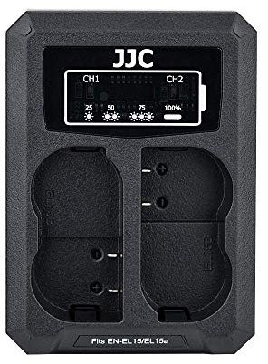 JJC USB Dual Ladegerät Akkulader für Nikon Zf Z7II Z7 Z6II Z6 Z5II Z5 D850 D750 D610 D600 D500 D7500 D7200 D7100 D7000 D810A D810 D800E D800 Kameras für Nikon EN-EL15 EN-EL15a EN-EL15b EN-EL15c Akku